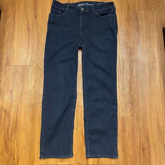 Eddie Bauer Blue Jeans Curvy Fit‎ Crop Straight Leg Stretch Women's 8 Tall - Picture 1 of 11